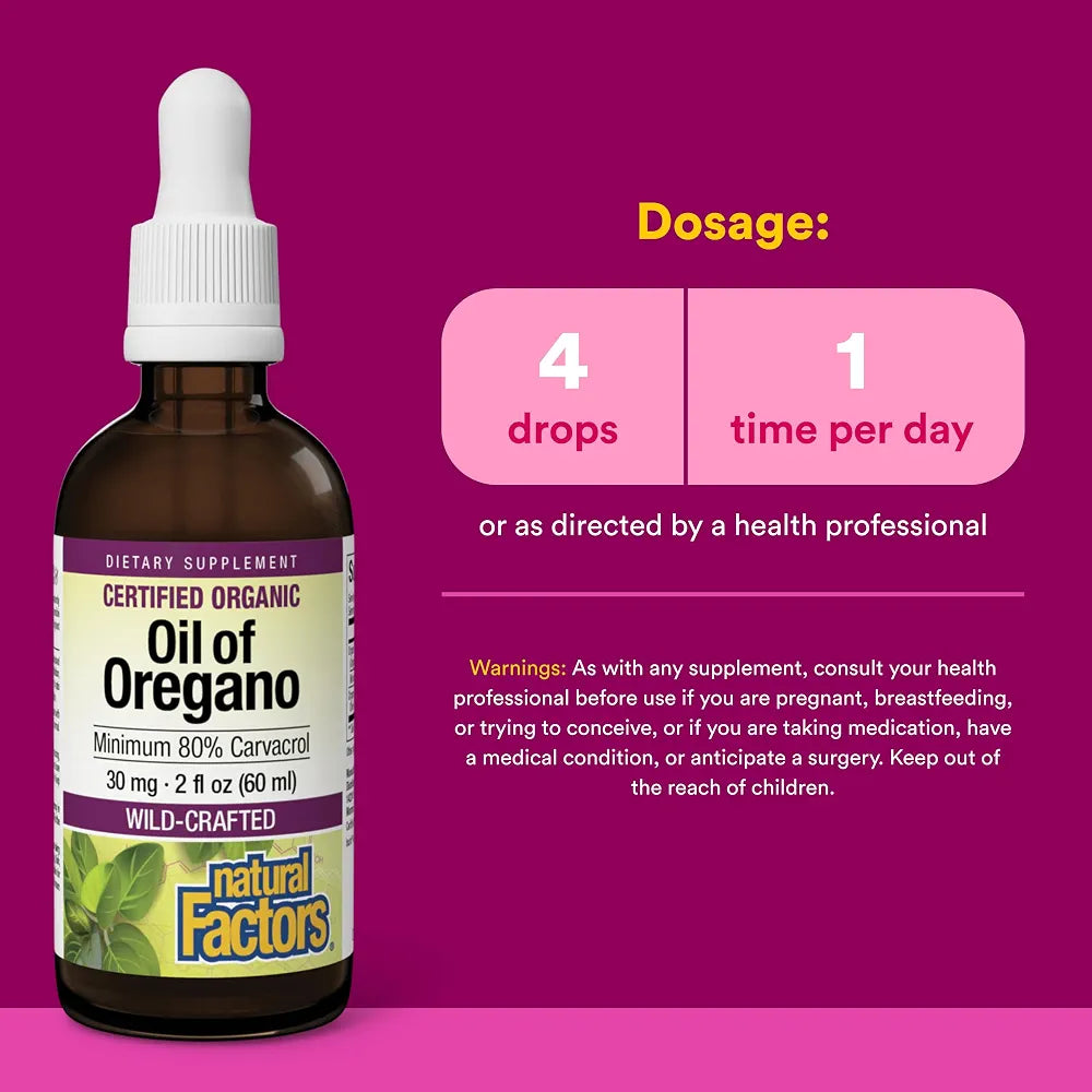 Natural Factors Oil of Oregano - Liquid Antioxidant Support Supplement for Immune Support - Easy Swallow Health Supplement with Non-GMO & Gluten-Free Formula - 2 fl oz 
