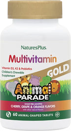 NaturesPlus Animal Parade Source of Life Gold Children's Chewable Multivitamin - Assorted Cherry, Orange & Grape Flavors - 60 Chewable Tablets - Vegetarian, Gluten-Free - 30 Servings