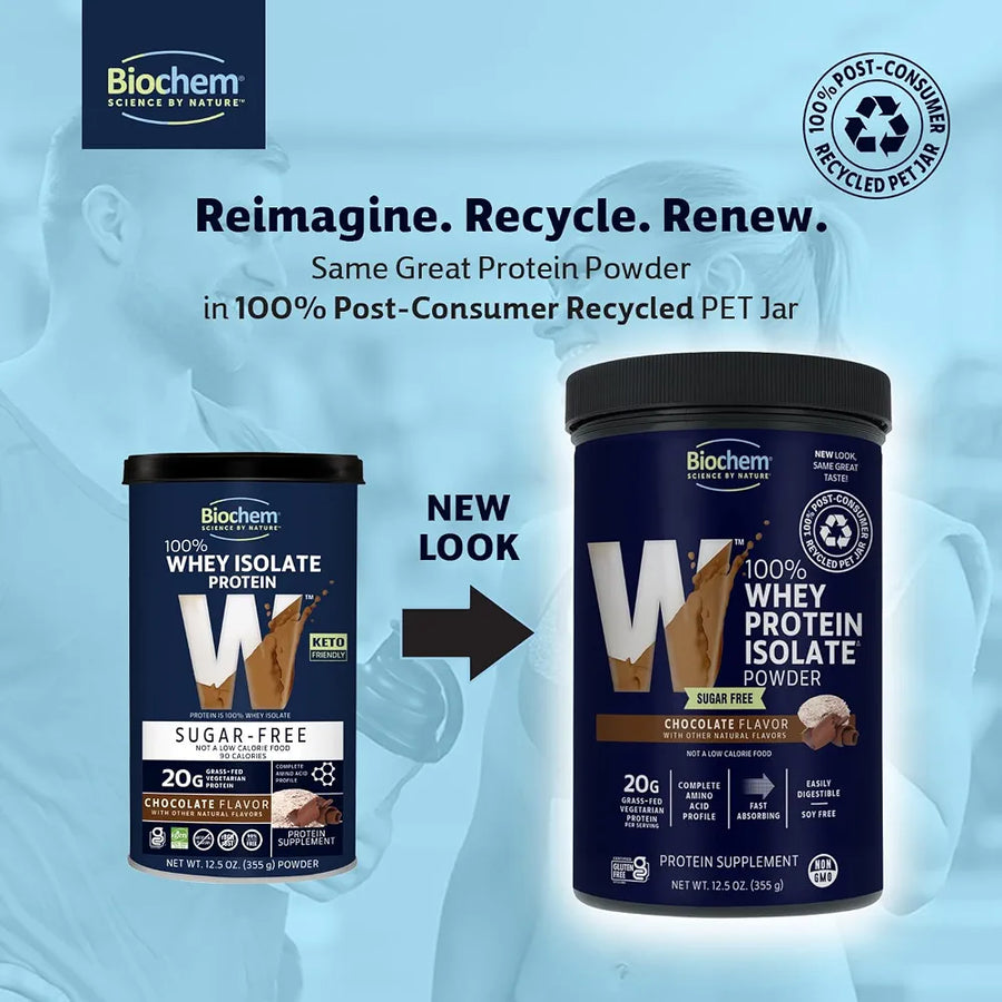 Biochem 100% Whey Sugar-Free Chocolate 20g, 12.5oz, Certified Vegetarian, Gluten Free, Non-GMO Tested, Keto Friendly, Grass-Fed