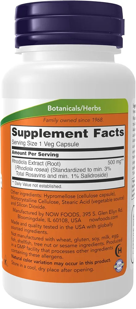 NOW Supplements, Rhodiola 500 mg, Helps Body Adapt to Stress of Daily Life*, Adaptogenic Herb*, 60 Veg Capsules