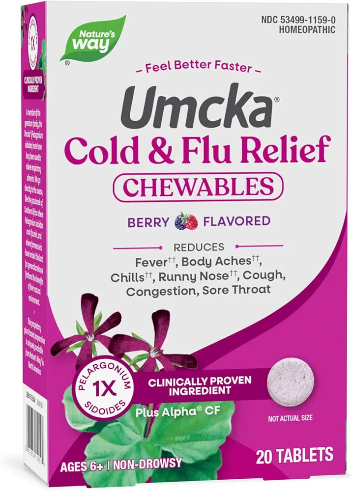Nature's Way Umcka Cold & Flu Relief Chewables, Berry, 20 Count