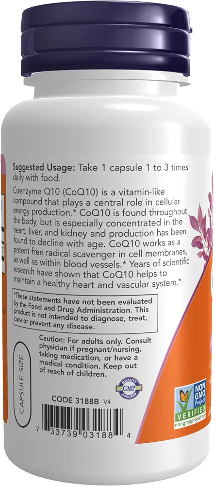 NOW Foods Supplements, CoQ10 30 mg, Pharmaceutical Grade, All-Trans Form produced by Fermentation, 120 Veg Capsules