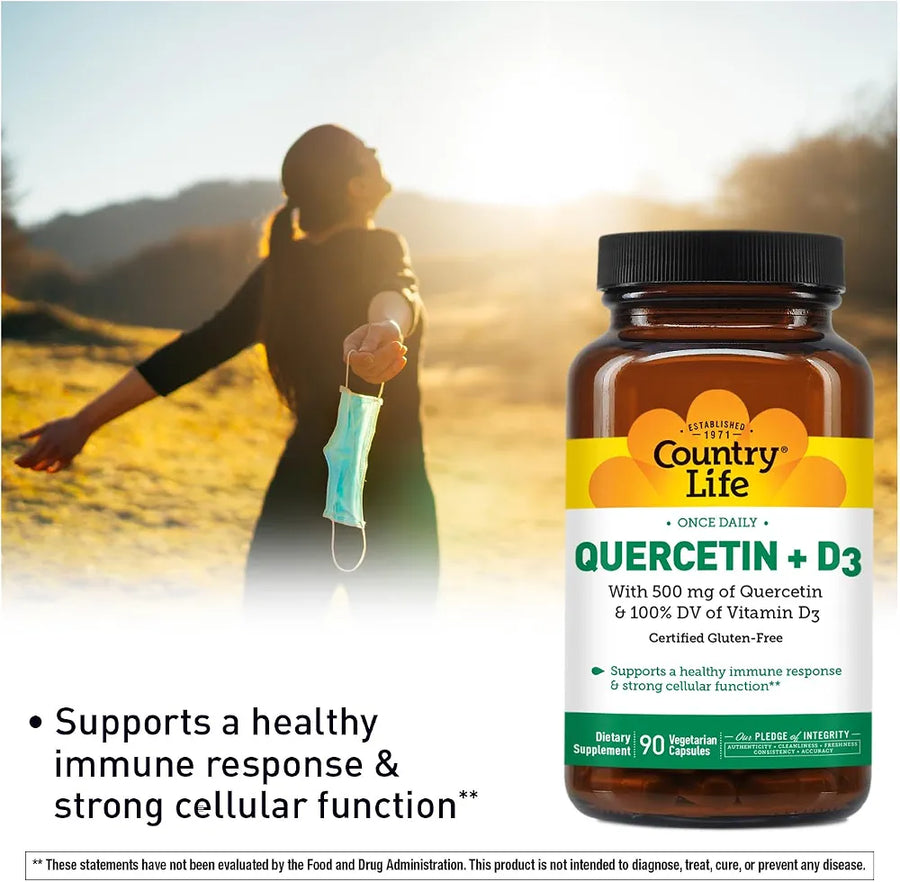 Country Life Quercetin 500mg + Vitamin D3 Immune Support, 90 Capsules