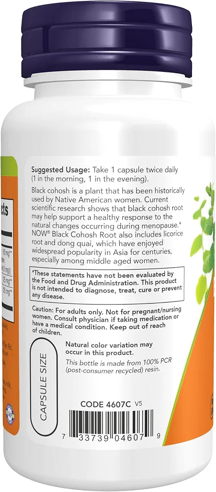 NOW Supplements, Black Cohosh Root 80 mg with Licorice and Dong Quai, 90 Veg Capsules