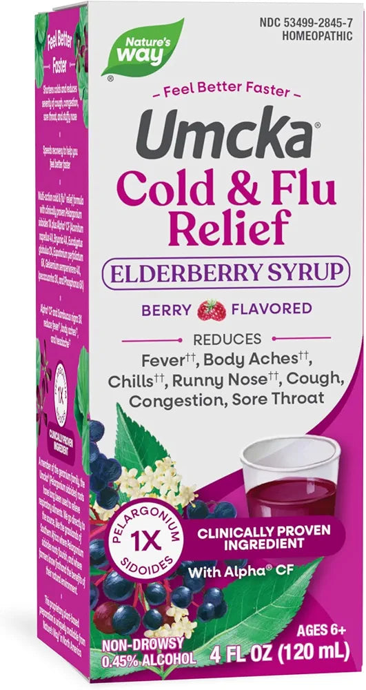Nature's Way Umcka Cold & Flu Relief Elderberry Syrup, Berry, 4 Fl Oz