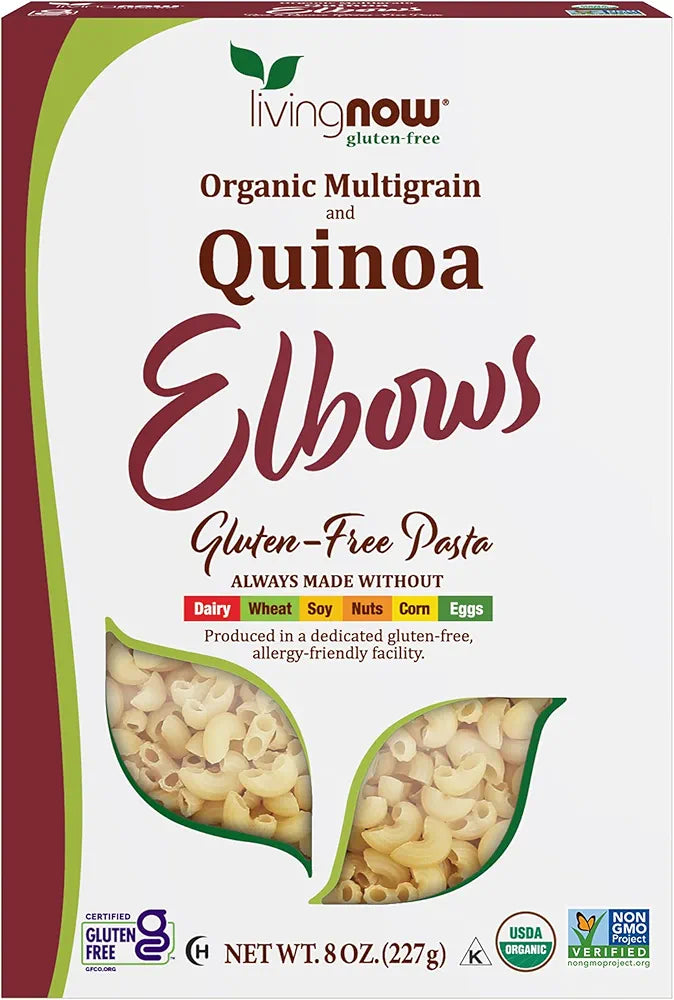 NOW Foods, Organic Quinoa Macaroni, Gluten-Free, Corn-Free, Non-GMO Elbow Pasta, 8-Ounce