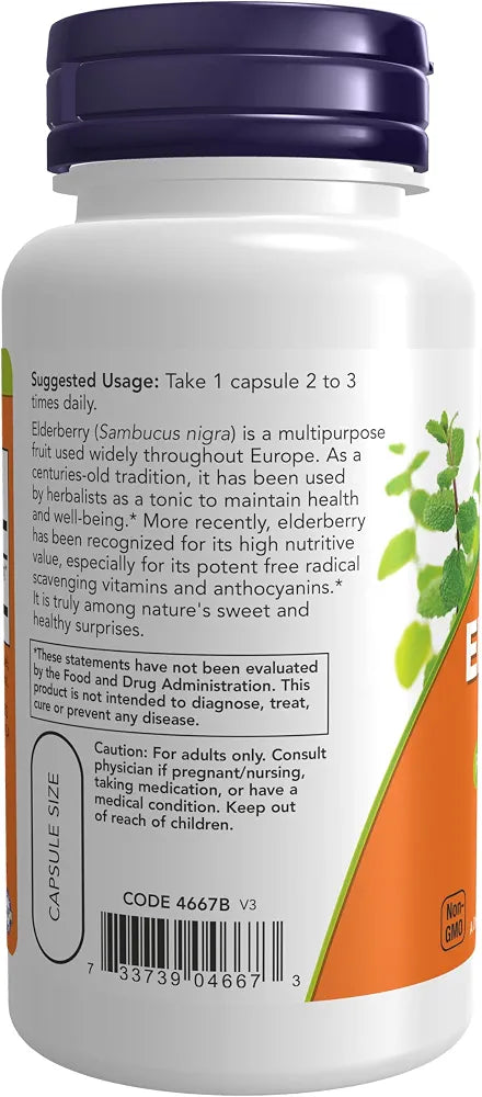 NOW Foods Supplements, Elderberry 500 mg, 10:1 Concentrate, 60 Veg Capsules