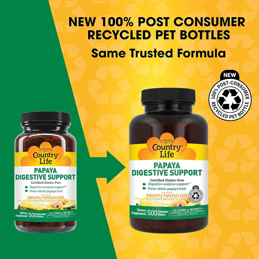 Country Life Papaya Digestive Support, 500 Chewable Wafers