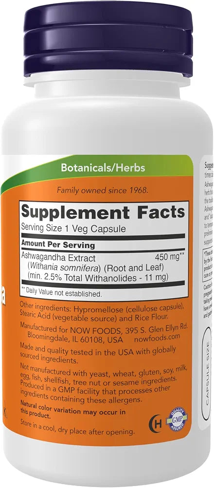 NOW Supplements, Ashwagandha  450 mg , 90 Veg Capsules