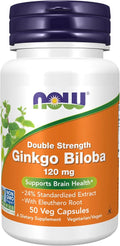 NOW Foods Supplements, Ginkgo Biloba 120 mg, Double Strength, Non-GMO Project Verified, 50 Veg Capsules