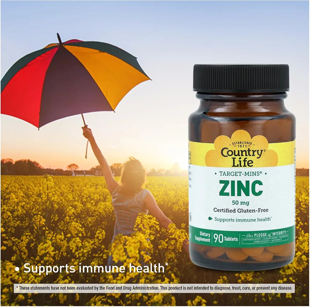 Country Life Target-Mins Zinc 50 mg 90 Tablets - Zinc Supplements for Immune Health - Zinc 50mg - Zinc Support