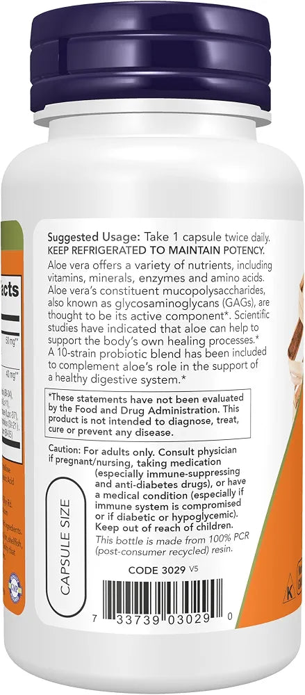 NOW Foods Supplements, Aloe 10,000 & Probiotics with 10-Strain  Probiotic Blend, 60 Veg Capsules
