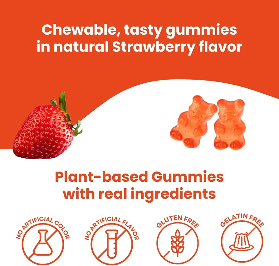 HERBION Naturals Multivitamin Gummies for Kids, Immune Support with Vitamin C, D3, B12, A, E & Zinc, Strawberry Flavor, Gluten Free, Vegan, Chewable Gummies for Vitality & Immunity, 90 CT, Pack of 1