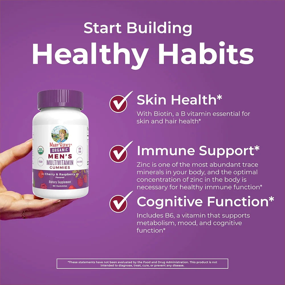 MARYRUTH'S Organics Mens Vitamin Gummy | USDA | Vegan | Daily Multivitamins for Immune Support | Non-GMO | Gluten Free | 60 Count