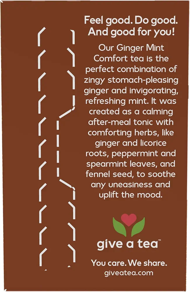 NOW Foods, Give a Tea Ginger Mint Comfort Tea, Caffeine-Free, Calming, Tummy-Pleasing, 24-Count