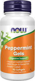 NOW Foods Supplements, Peppermint Gels with Ginger & Fennel Oils, Enteric Coated, Digestive Support*, 90 Softgels