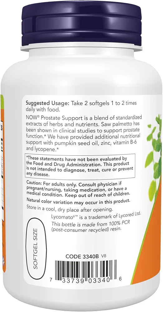 NOW Foods Supplements, Prostate Support, Prostate Support, with Standardized Saw Palmetto, Stinging Nettle & Lycopene, 90 Softgels