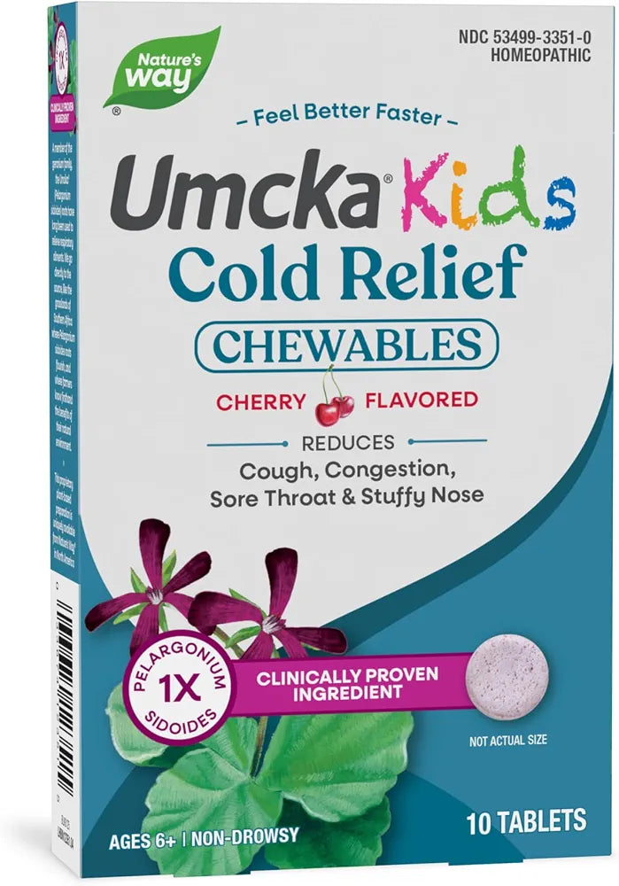 Nature's Way Umcka Kids Cold Relief Chewables, Cherry, 10 Count