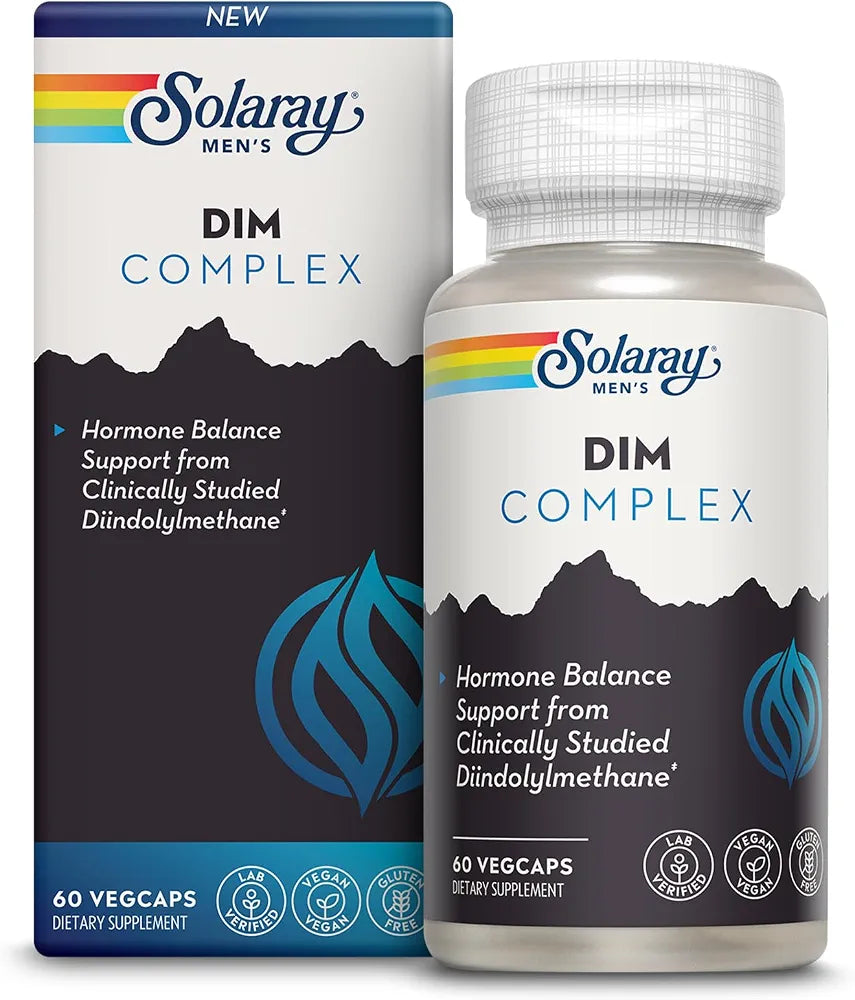SOLARAY DIM Supplement for Men - Clinically Studied DIM 200mg Supports Hormone Balance - Plus Zinc and Quercetin - Vegan, Gluten Free - 30 Servings, 60 VegCaps