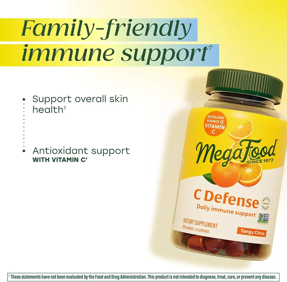 MegaFood C Defense Vitamin C Gummies, Immune Support, Tangy Citrus, 70 Ct