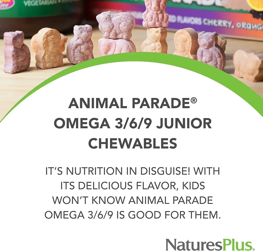 NaturesPlus Animal Parade Omega 3/6/9 Junior, Lemon Flavor - 90 Softgels - Promotes Children’s Immune, Skin, Eye & Nervous System Health - Non-GMO, Gluten Free - 45 Servings