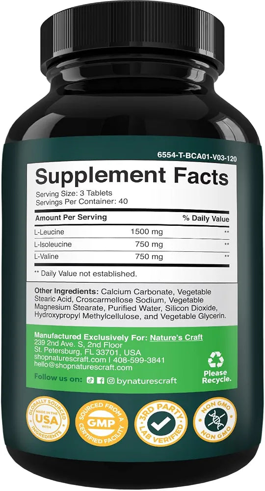 Branch Chain Amino Acids Supplement - Vegan BCAA Tablets Post Workout Muscle Recovery and Muscle Growth Support - Branched Chain Amino Acids Supplement for Men and Womens Workout Recovery 120 Count