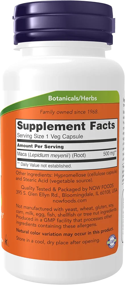 NOW Foods Supplements, Maca  500 mg, For Men and Women, Reproductive Health*, 100 Veg Capsules