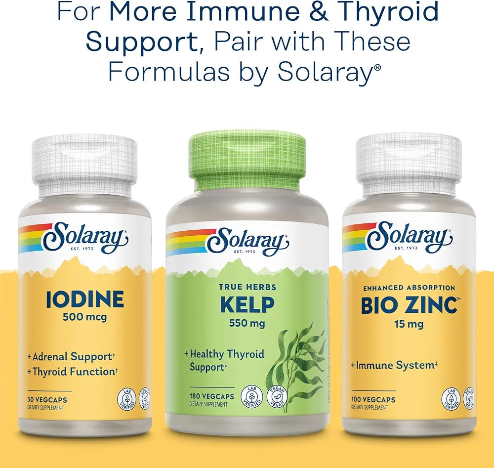 SOLARAY Selenium 100 mcg Supplement for Women & Men - Selenium 100mcg Capsules, Thyroid & Immune Health Support, Yeast Free, L Selenomethionine, Antioxidant Support, Vegan - 90 Veg Caps