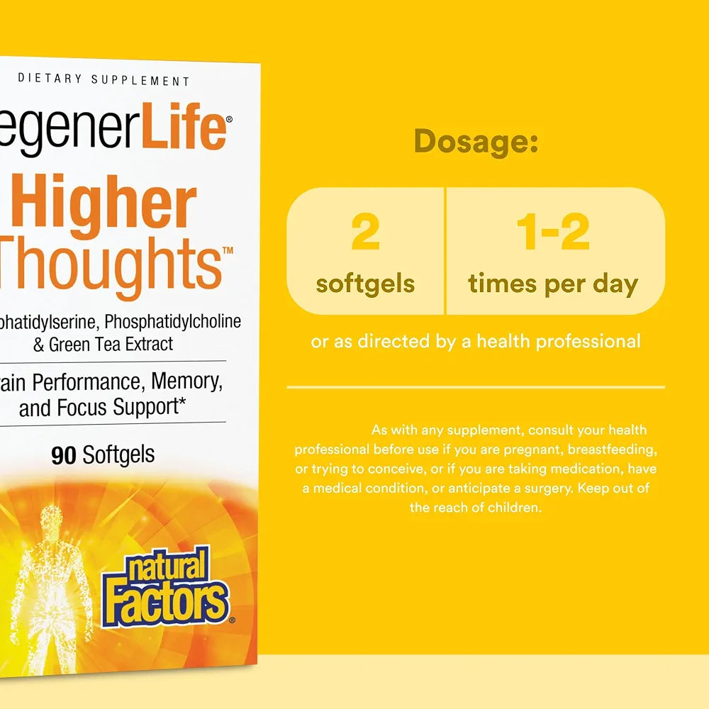 Natural Factors 3 Brains, Higher Thoughts, Support for Cognitive Health and Brain Function, Daily Dietary Supplement, 90 Softgels