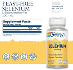 SOLARAY Selenium 100 mcg Supplement for Women & Men - Selenium 100mcg Capsules, Thyroid & Immune Health Support, Yeast Free, L Selenomethionine, Antioxidant Support, Vegan - 90 Veg Caps