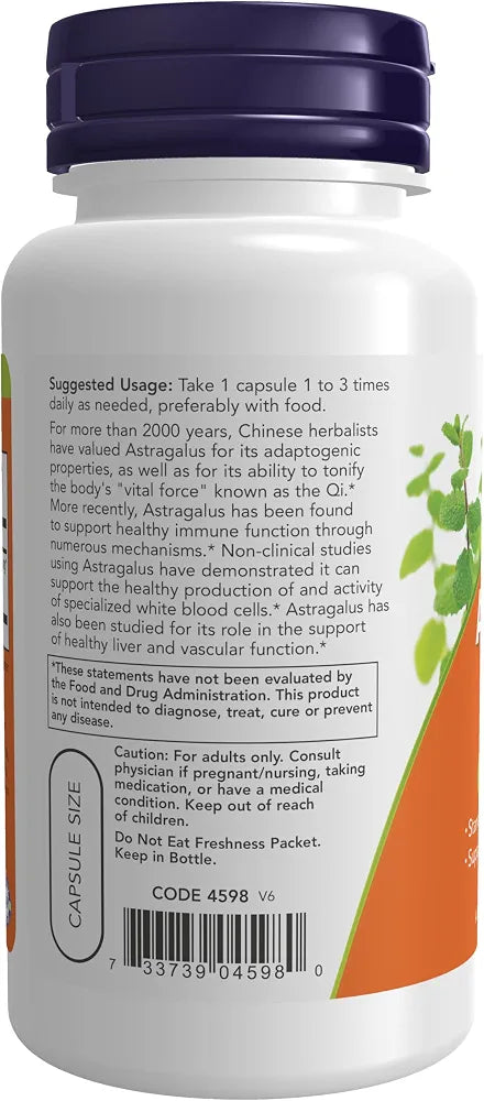 NOW Foods Immune Support Supplements, Astragalus Extract 500 mg , 90 Veg Capsules