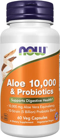 NOW Foods Supplements, Aloe 10,000 & Probiotics with 10-Strain  Probiotic Blend, 60 Veg Capsules