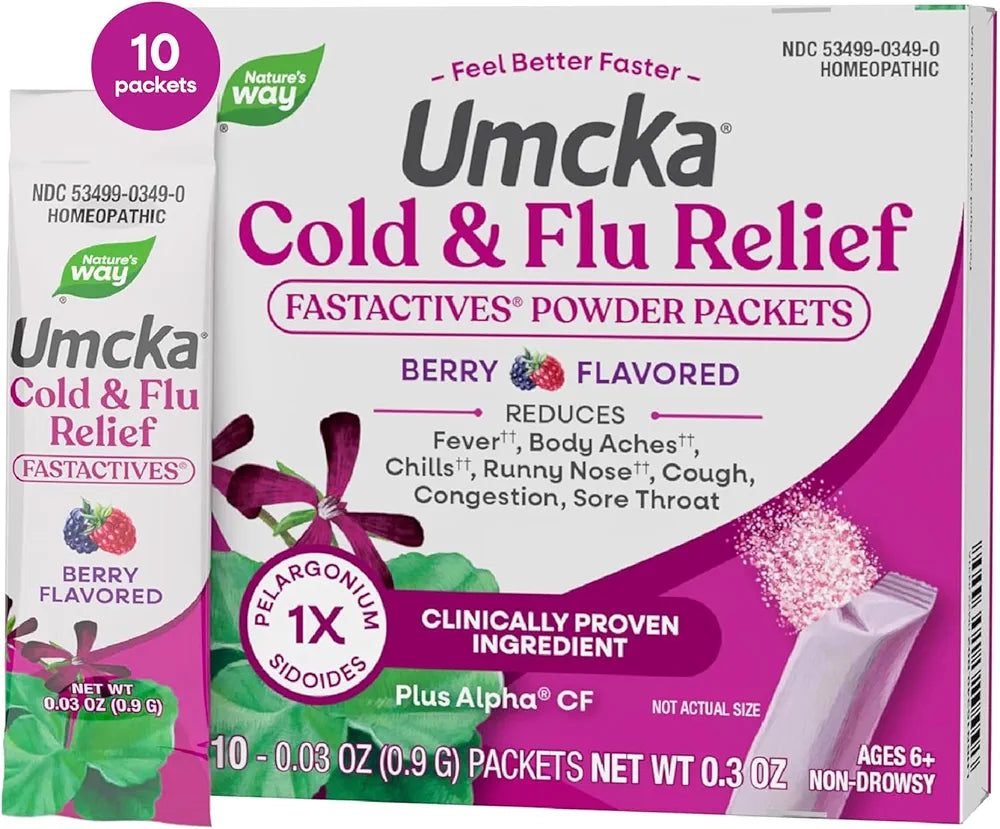 Nature's Way Umcka Cold & Flu Relief FastActives, Homeopathic, Berry, 10 pk