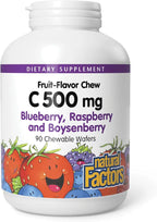 Natural Factors, Kids Chewable Vitamin C 500 mg, Supports Immune Health, Bones, Teeth and Gums, Blueberry, Raspberry and Boysenberry, 90 Count 