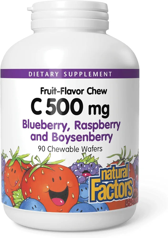 Natural Factors Kids Chewable Vitamin C 500mg, Berry Flavor, 90 Count