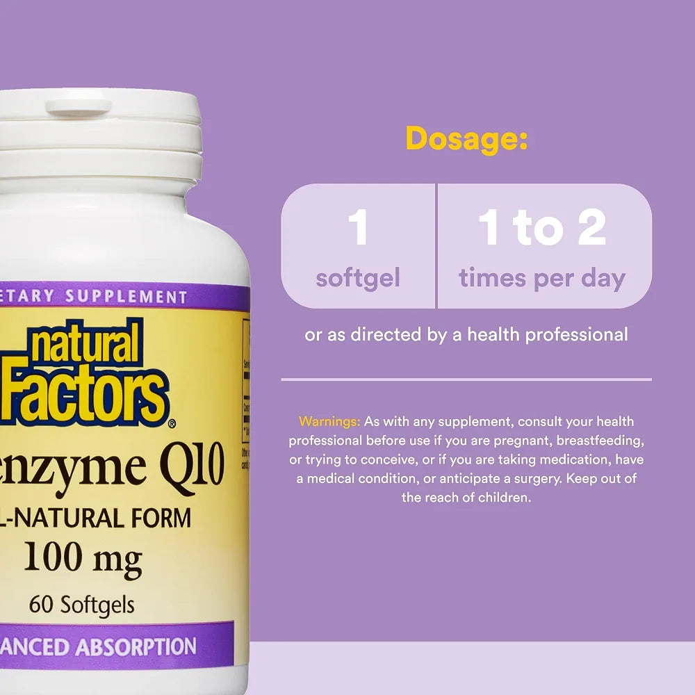 Natural Factors Coenzyme Q10 - Antioxidant Support Supplement Supports Cellular Energy Production - Better Absorption Aids Healthy Heart Function - 100 mg, 60 Softgels 