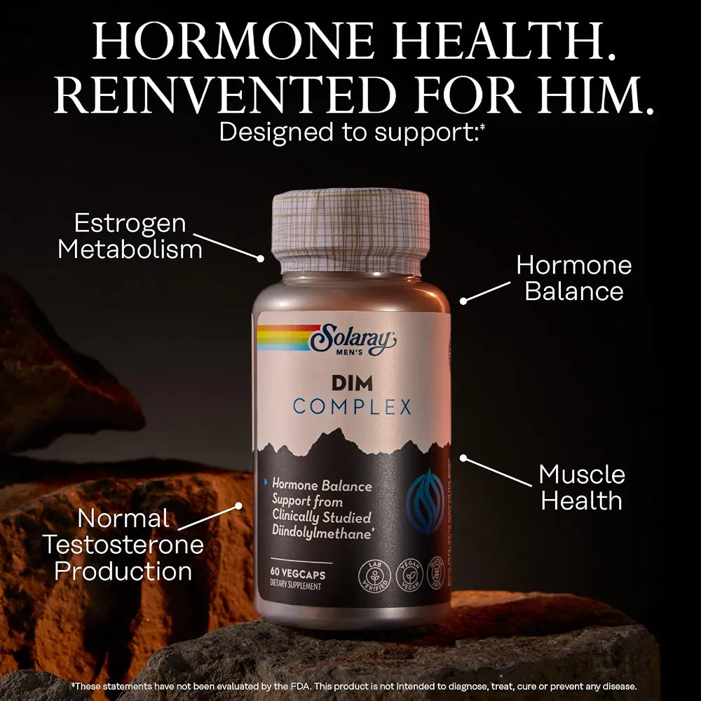SOLARAY DIM Supplement for Men - Clinically Studied DIM 200mg Supports Hormone Balance - Plus Zinc and Quercetin - Vegan, Gluten Free - 30 Servings, 60 VegCaps