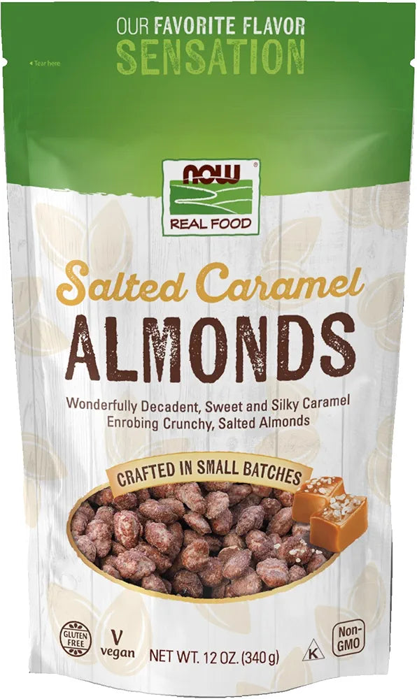 NOW Foods, Salted Caramel Almonds, Dry Roasted, Crafted in Small Batches, 12-Ounce
