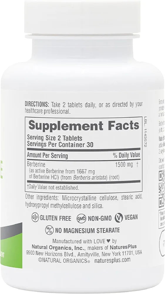 NaturesPlus PRO Berberine 1500 mg - 60 Tablets - Supports Healthy Metabolism - Non-GMO, Vegan & Gluten Free - 30 Servings