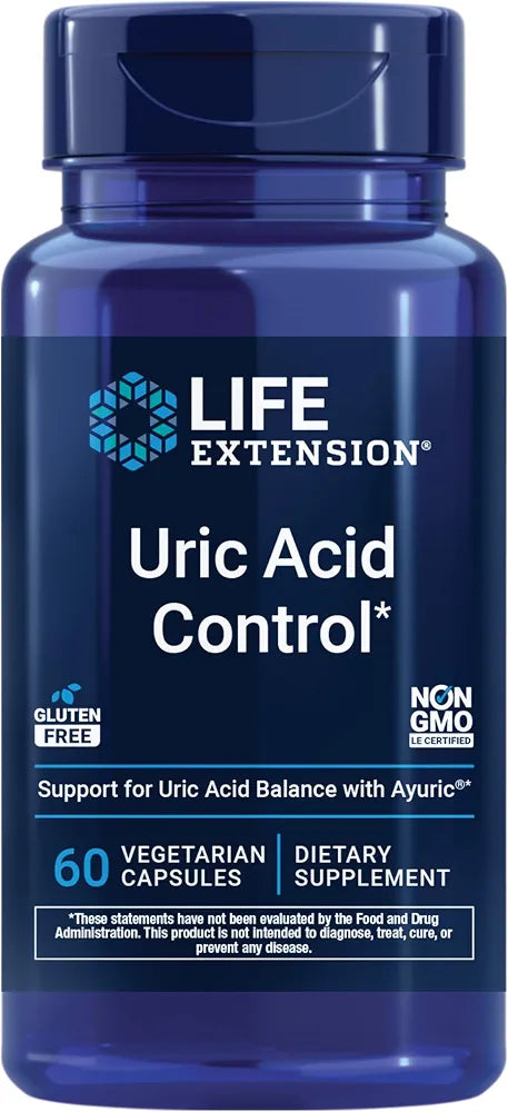 Life Extension Uric Acid Control, Promotes Healthy uric Acid Balance, Joint Health, discomfort Relief, Gluten Free, Non-GMO, Vegetarian, 60 Capsules
