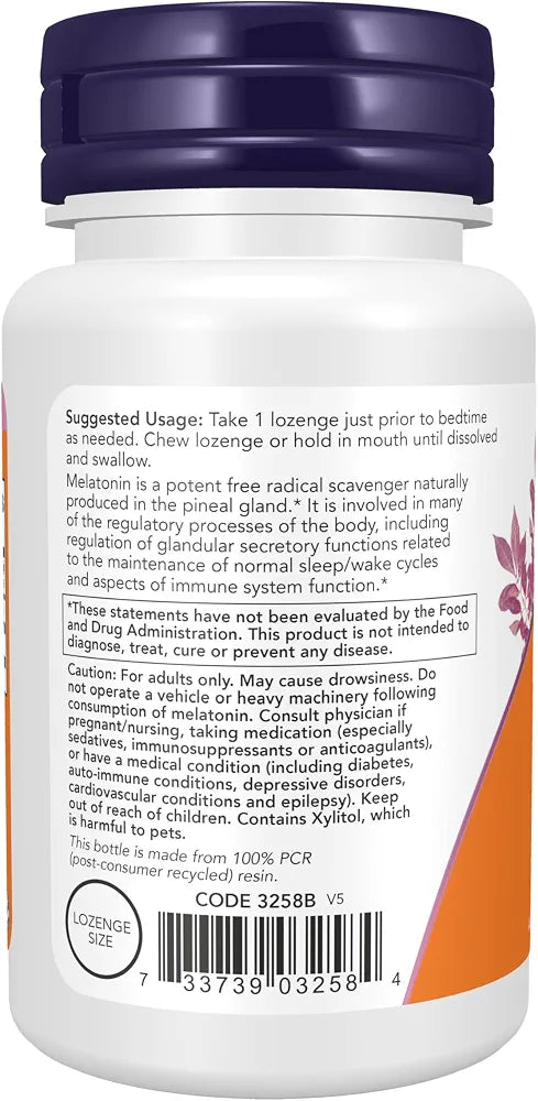NOW Supplements, Melatonin 3 mg, Free Radical Scavenger*, Healthy Sleep Cycle*, 90 Chewable Lozenges