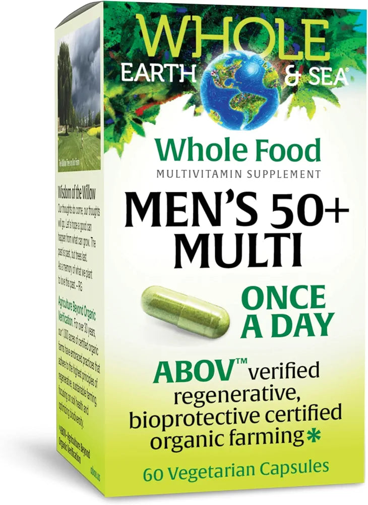 Natural Factors Whole Earth & SEA Men's 50+ Once A Day MULTIVITAMIN & Mineral, 60 Vegetarian Capsules