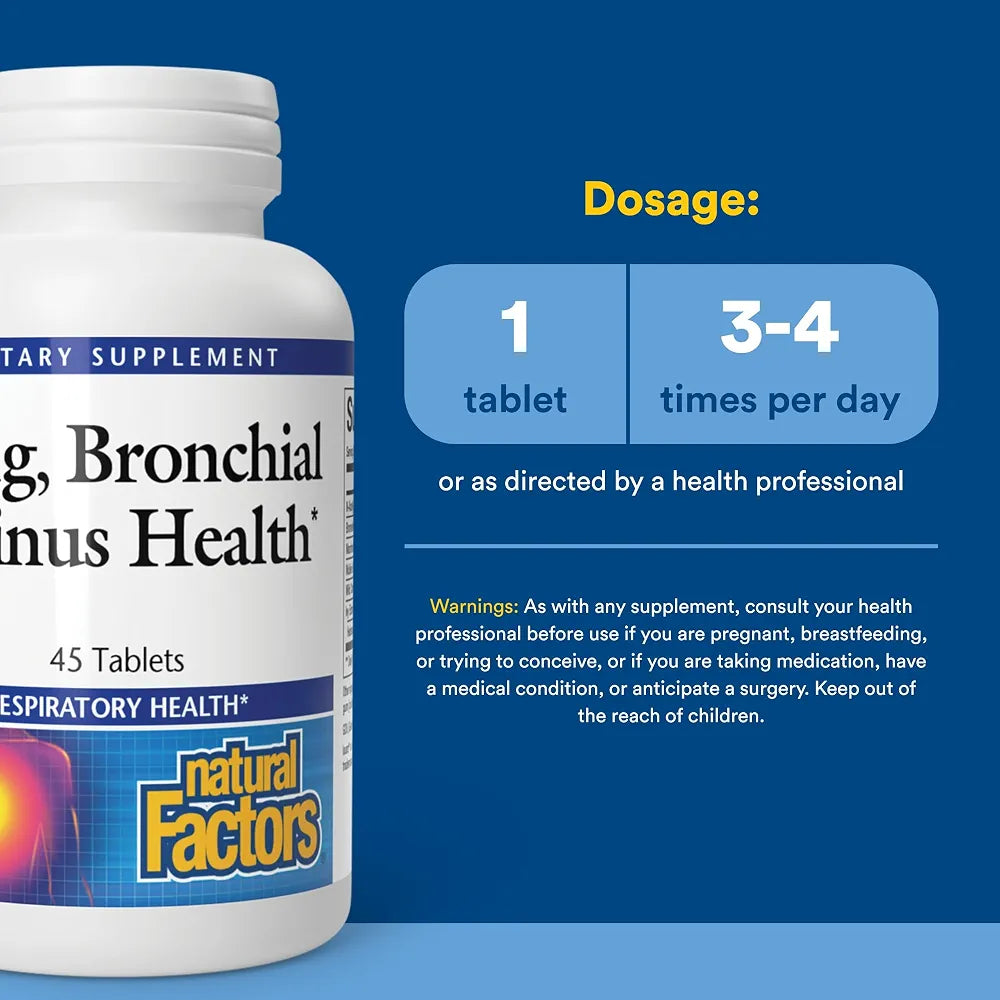Lung, Bronchial & Sinus Health by Natural Factors, Natural Supplement for Respiratory Health and Easy Breathing, 45 tablets 