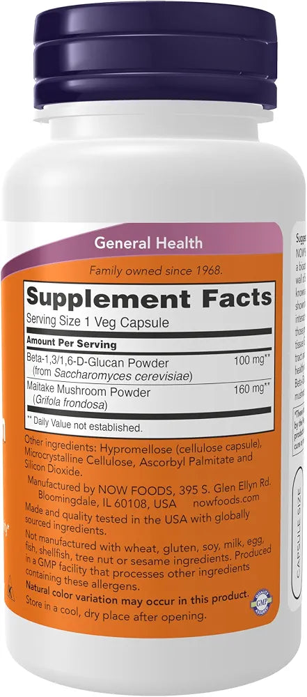 NOW Foods Beta-Glucan 100mg with Maitake Mushrooms, 90 Capsules