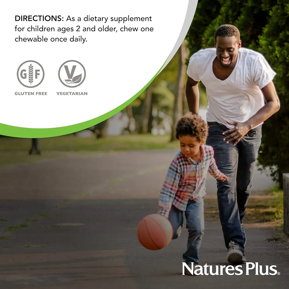 Natures Plus Animal Parade Sugar-Free Children's Vitamin D3 - 500 IU - Black Cherry Flavor - 90 Chewable Animal Shaped Tablets - Bone Health & Immune System Support - 90 Servings