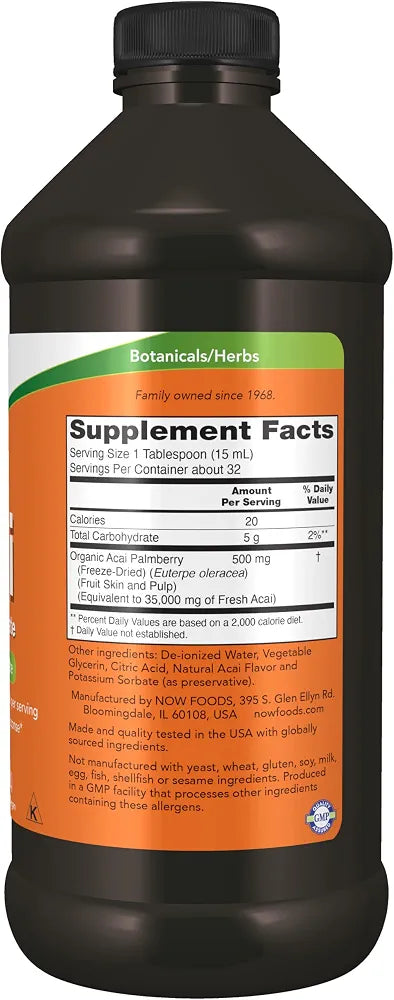 NOW Supplements, Acai Liquid, Supports Healthy Immune System Response*, Super Fruit Concentrate, 16-Ounce