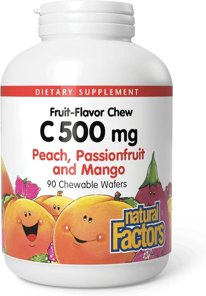 Natural Factors Kids Chewable Vitamin C 500mg, Tropical Flavor, 90 Wafers