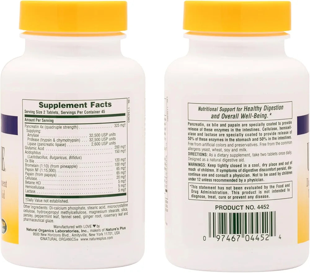 NaturesPlus Ultra-Zyme - 90 Tablets - Enzyme Supplement to Support Healthy Digestion - Gluten Free - 45 Servings