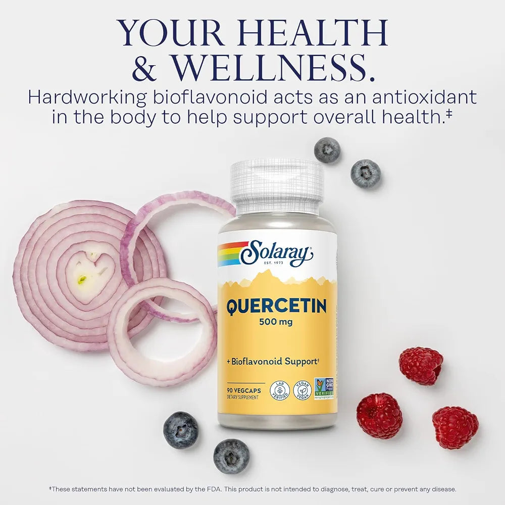 SOLARAY Quercetin 500mg Capsules - Antioxidants Supplement - Bioflavonoid and Antioxidant Support for Overall Health and Wellness - Non-GMO, Vegan, Lab Verified, 60-Day Guarantee, 90 Servings