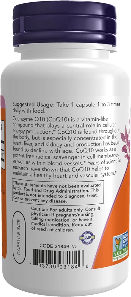 NOW Supplements, CoQ10 30 mg, Pharmaceutical Grade, All-Trans Form produced by Fermentation, 60 Veg Capsules